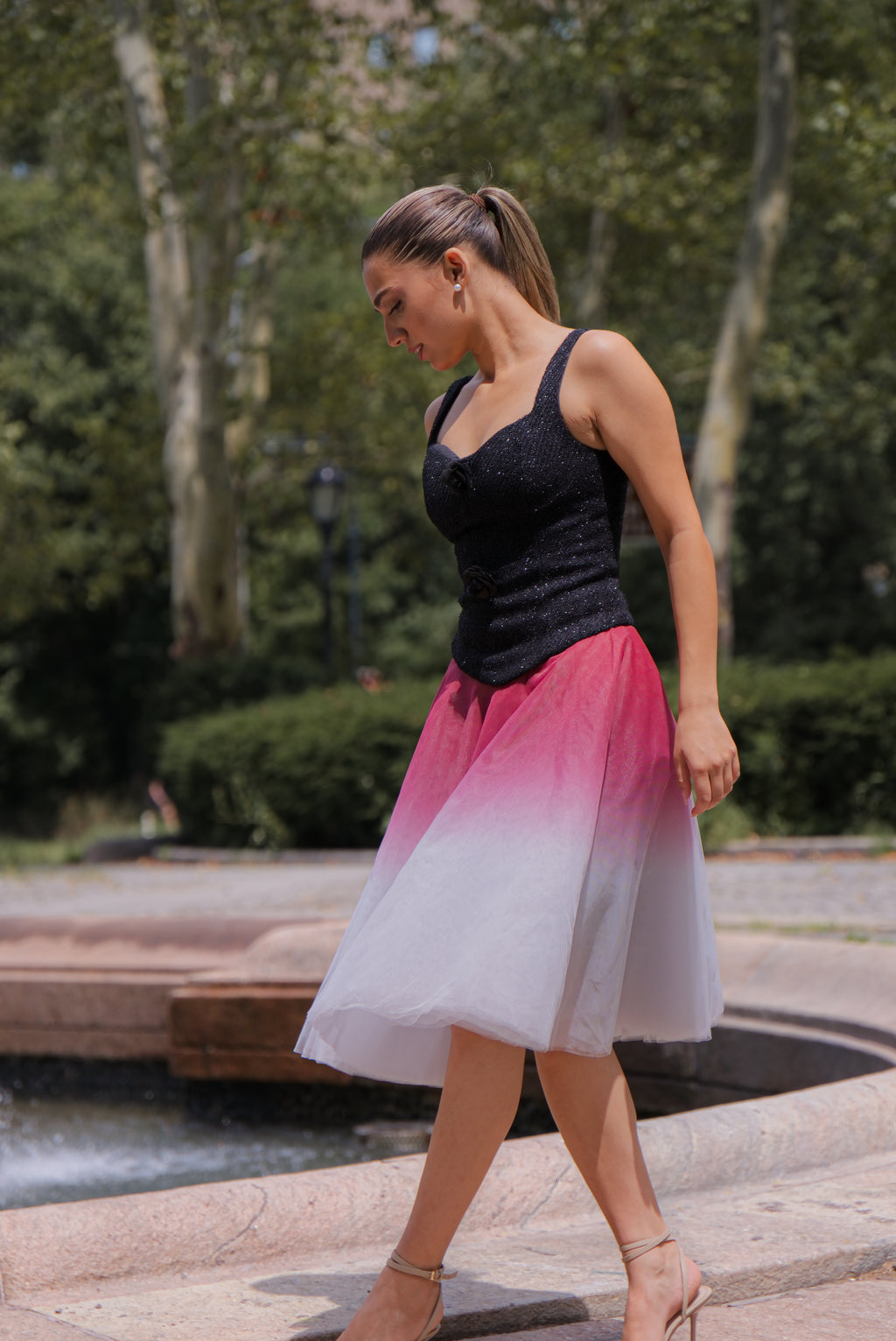 Isabelle Midi Skirt Ombré Red